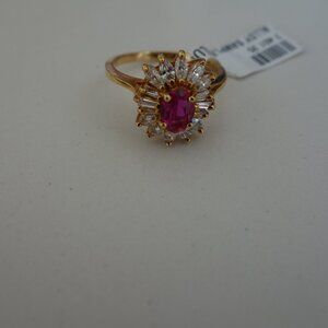 Vintage Synthetic Oval Ruby and Cubic Zirconia Marque & Baggett Size 7.5 Ring